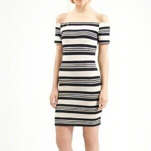 Topshop Bodycon Dress Tan & Black Stripe Mini Dress Size 4